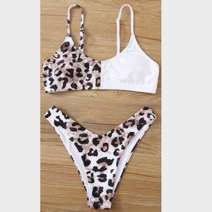 Shein Contrast Leopard High Cut Bikini Swimsuit